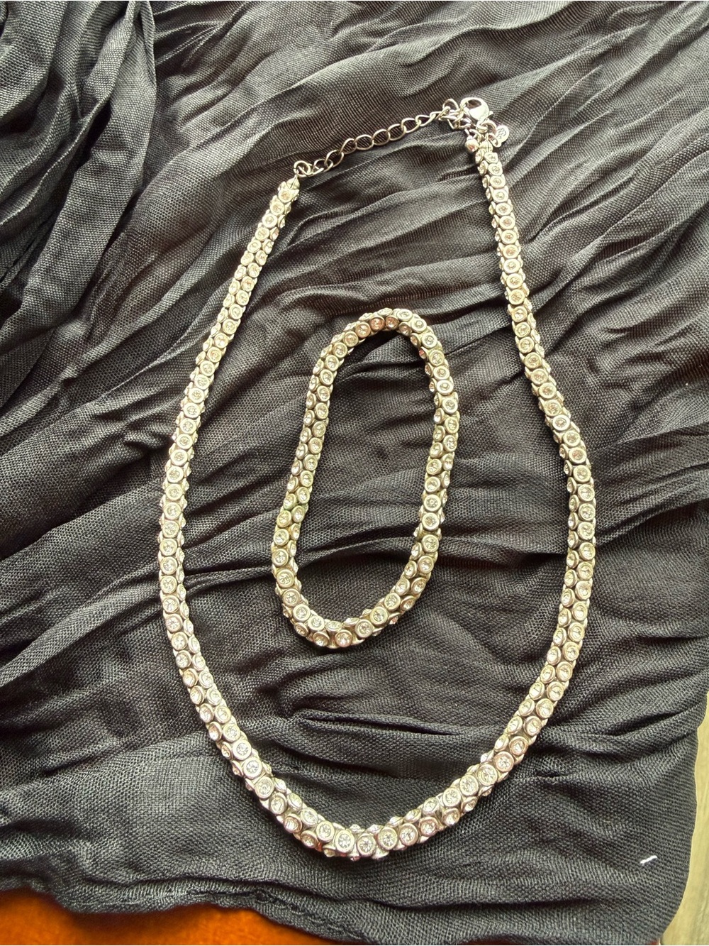 Premier Designs Silver Tone Row Crystal Rhinestone Necklace & Bracelet Set